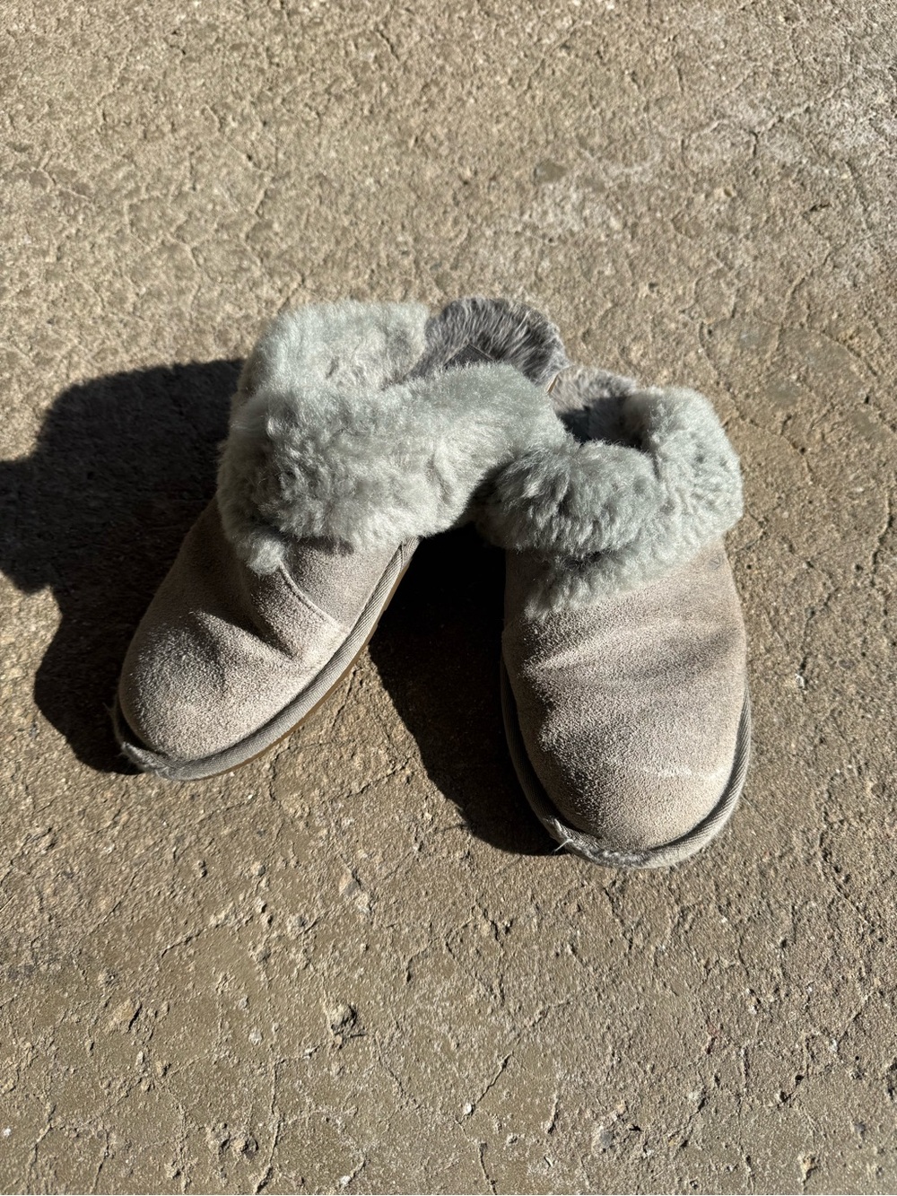 Koolaburra Plush Shearling-Trim Slip-On Mules - Light Gray. size 7